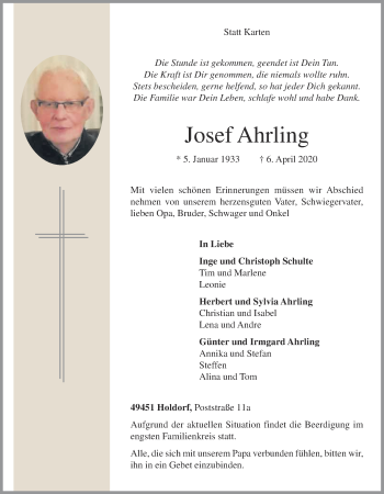 Anzeige von Josef Ahrling von OM-Medien