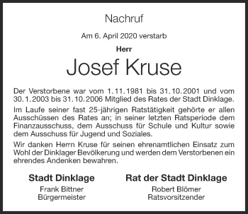 Anzeige von Josef Kruse von OM-Medien