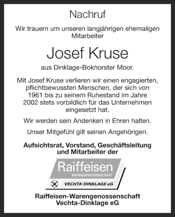 Anzeige von Josef Kruse von OM-Medien