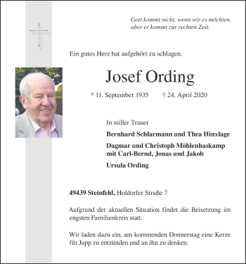 Anzeige von Josef Ording von OM-Medien