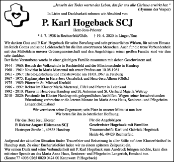 Anzeige von Karl Hogeback von OM-Medien