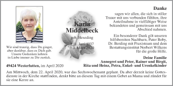 Anzeige von Karla Middelbeck von OM-Medien