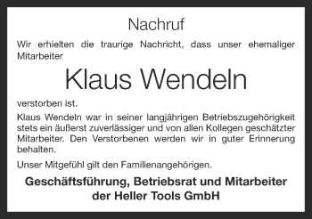 Anzeige von Klaus Wendeln von OM-Medien