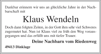 Anzeige von Klaus Wendeln von OM-Medien