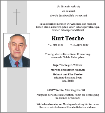 Anzeige von Kurt Tesche von OM-Medien