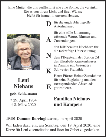 Anzeige von Leni Niehaus von OM-Medien