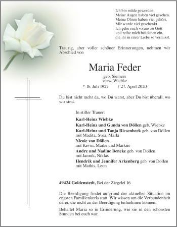 Anzeige von Maria Feder von OM-Medien