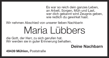 Anzeige von Maria Lübbers von OM-Medien