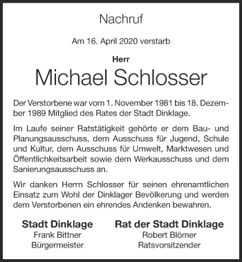 Anzeige von Michael Schlosser von OM-Medien