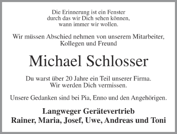 Anzeige von Michael Schlosser von OM-Medien