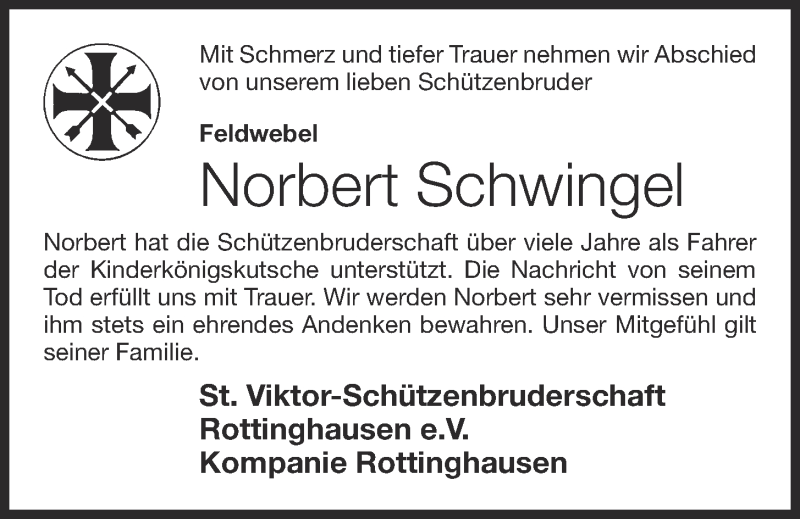  Traueranzeige für Norbert Schwingel vom 21.04.2020 aus OM-Medien