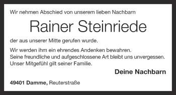 Anzeige von Rainer Steinriede von OM-Medien