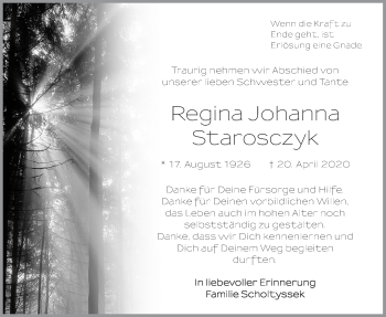 Anzeige von Regina Johanna Starosczyk von OM-Medien