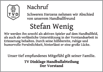 Anzeige von Stefan Wenig von OM-Medien