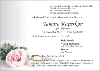Anzeige von Tamara Kaperkon von OM-Medien