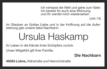 Anzeige von Ursula Haskamp von OM-Medien