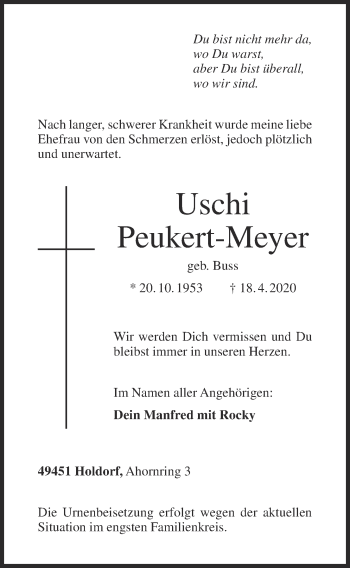 Anzeige von Uschi Peukert-Meyer von OM-Medien