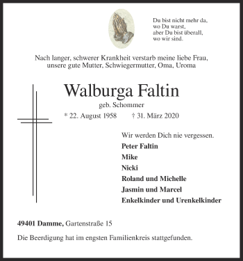 Anzeige von Walburga Faltin von OM-Medien