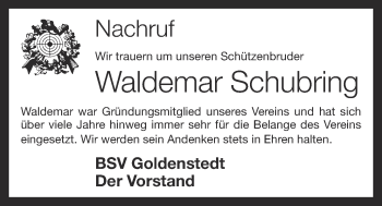 Anzeige von Waldemar Schubring von OM-Medien