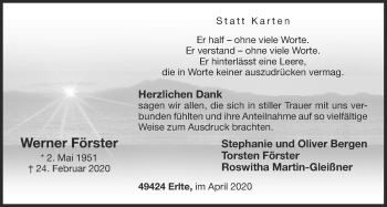 Anzeige von Werner Förster von OM-Medien