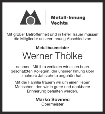 Anzeige von Werner Thölke von OM-Medien