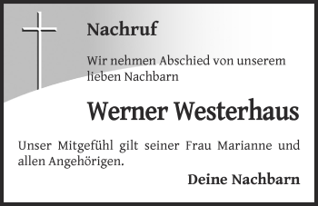 Anzeige von Werner Westerhaus von OM-Medien