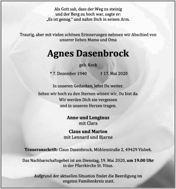 Anzeige von Agnes Dasenbrock von OM-Medien