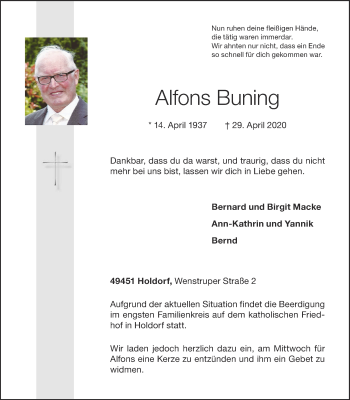 Anzeige von Alfons Buning von OM-Medien