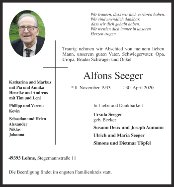 Anzeige von Alfons Seeger von OM-Medien