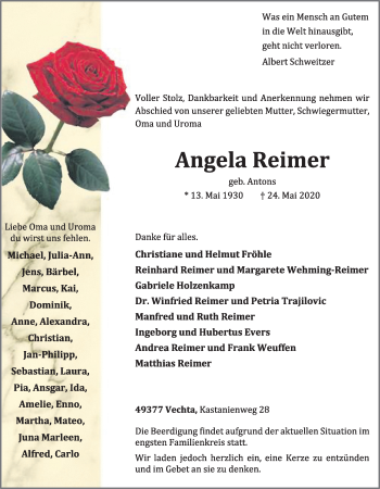 Anzeige von Angela Reimer von OM-Medien