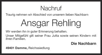 Anzeige von Ansgar Rehling von OM-Medien