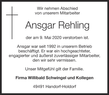 Anzeige von Ansgar Rehling von OM-Medien