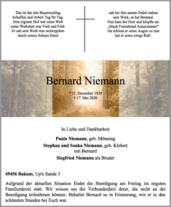 Anzeige von Bernard Niemann von OM-Medien