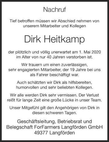 Anzeige von Dirk Heitkamp von OM-Medien