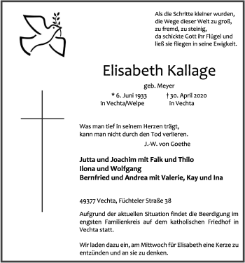 Anzeige von Elisabeth Kallage von OM-Medien