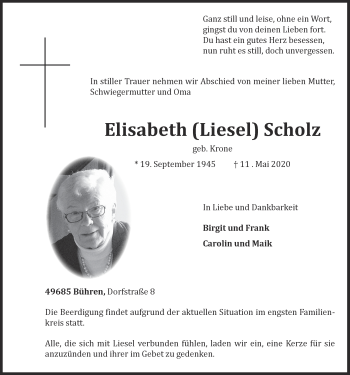 Anzeige von Elisabeth Scholz von OM-Medien
