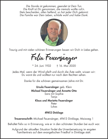 Anzeige von Felix Feuersänger von OM-Medien