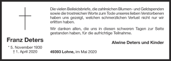 Anzeige von Franz Deters von OM-Medien