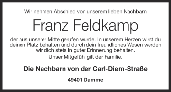 Anzeige von Franz Feldkamp von OM-Medien