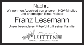 Anzeige von Franz Lesemann von OM-Medien