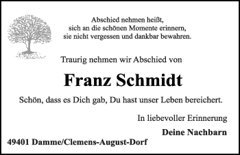 Anzeige von Franz Schmidt von OM-Medien