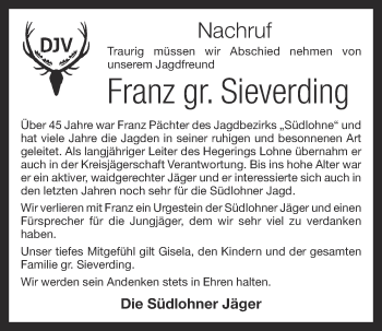 Anzeige von Franz gr.Sieverding von OM-Medien