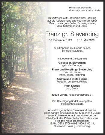 Anzeige von Franz gr.Sieverding von OM-Medien