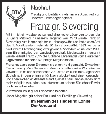 Anzeige von Franz gr.Sieverding von OM-Medien