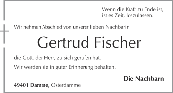 Anzeige von Gertrud Fischer von OM-Medien