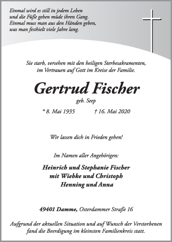 Anzeige von Gertrud Fischer von OM-Medien