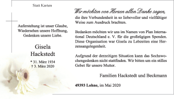 Anzeige von Giesela Hackstedt von OM-Medien
