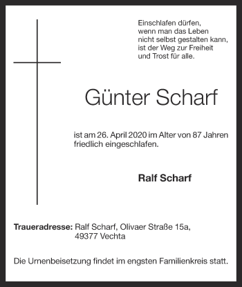 Anzeige von Günter Scharf von OM-Medien