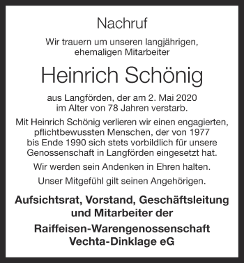 Anzeige von Heinrich Schönig von OM-Medien