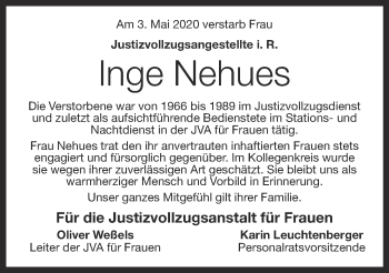 Anzeige von Inge Nehues von OM-Medien